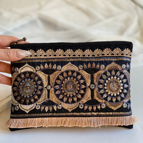 ファスナー母子手帳ケース Sサイズ インド刺繍リボン お薬手帳 ファスナー母子手帳ケース Sサイズ インド刺繍リボン お薬手帳