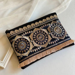 ファスナー母子手帳ケース Sサイズ インド刺繍リボン お薬手帳