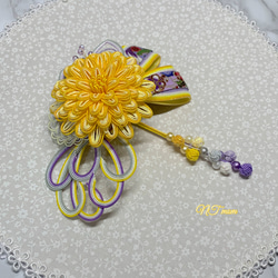 成人式卒業式・和装水引髪飾り・華一輪・黄うす紫 4枚目の画像