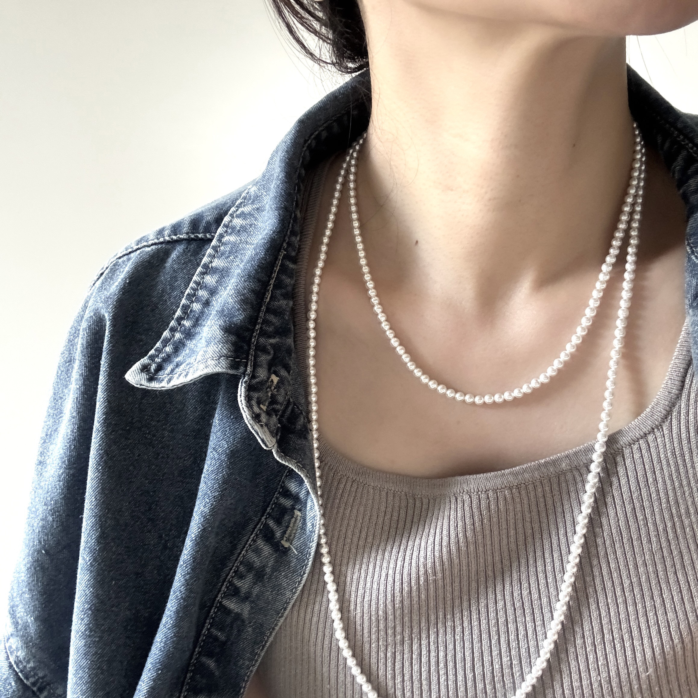 【アレンジが効く】120cm ホワイト貝パールロングネックレス シェル マンテル スクラプ サージカルステンレス