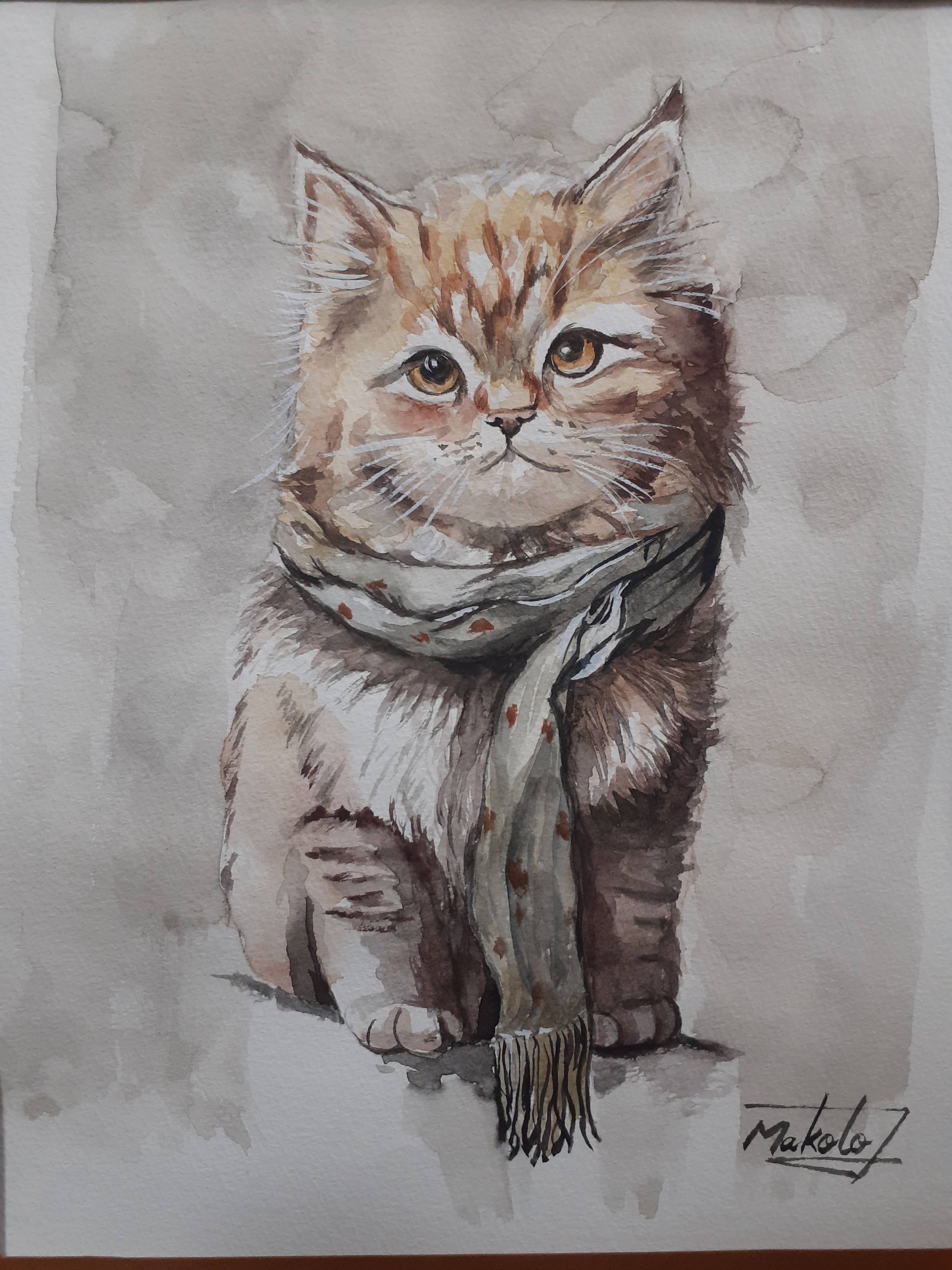 【楽ギフ_のし宛書】 水彩画 見つめる子猫 絵画 makochin 通販 15818399｜Creema 絵画