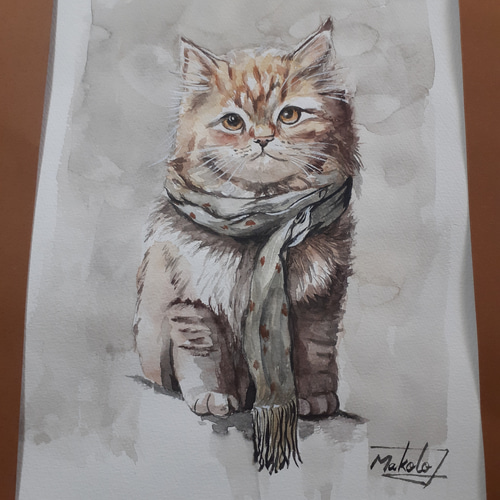水彩画 おすまし猫 絵画 syoumei 通販 2706563｜Creema(クリーマ)