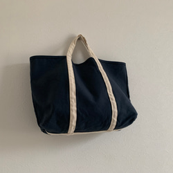 【A4対応】帆布　BASIC TOTE ( M ) smork NAVY×ecru 1枚目の画像