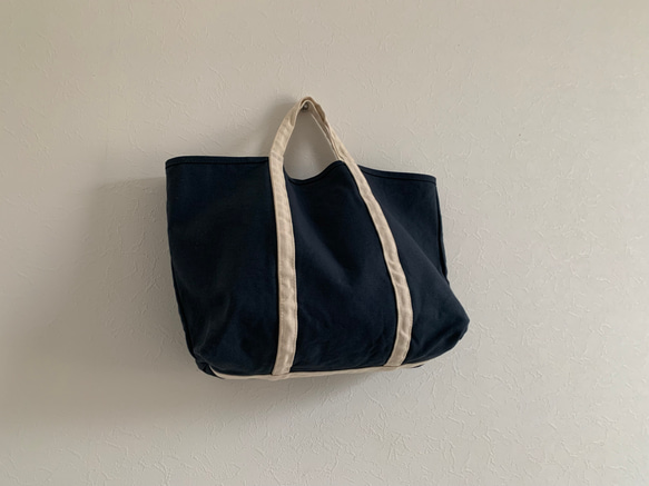 【A4対応】帆布　BASIC TOTE ( M ) smork NAVY×ecru 1枚目の画像