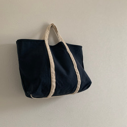 【A4対応】帆布　BASIC TOTE ( M ) smork NAVY×ecru 2枚目の画像