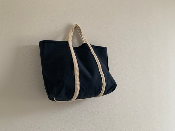 【A4対応】帆布　BASIC TOTE ( M ) smork NAVY×ecru 2枚目の画像