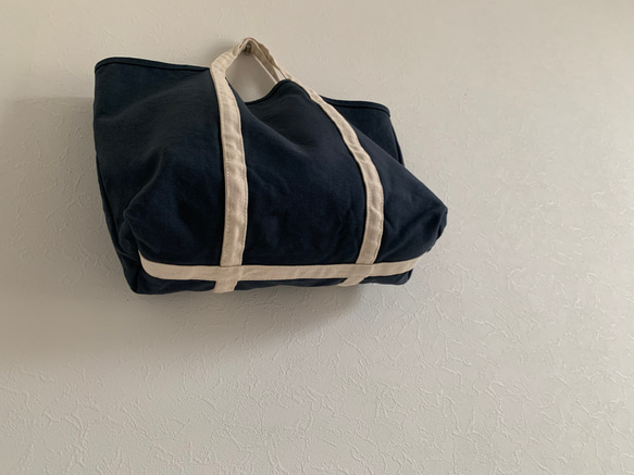 【A4対応】帆布　BASIC TOTE ( M ) smork NAVY×ecru 3枚目の画像