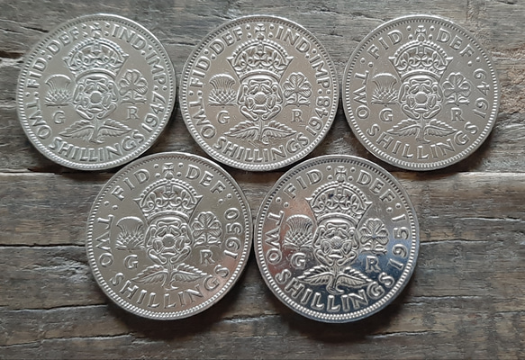 イギリス 2シリング フロリン 英国コイン50個 1947年~1951年 イギリス 2シリング フロリン 英国コイン50個 1947年~1951年