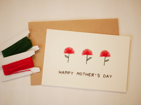 紙刺繍 カード 母の日 父の日 / カーネーション (HAPPY MOTHER'S DAY) 5枚目の画像