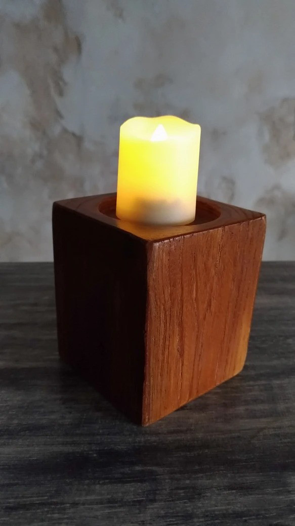木製 キャンドルスタンド 蝋燭立 燭台 S チーク材 インテリア oth1015 1枚目の画像