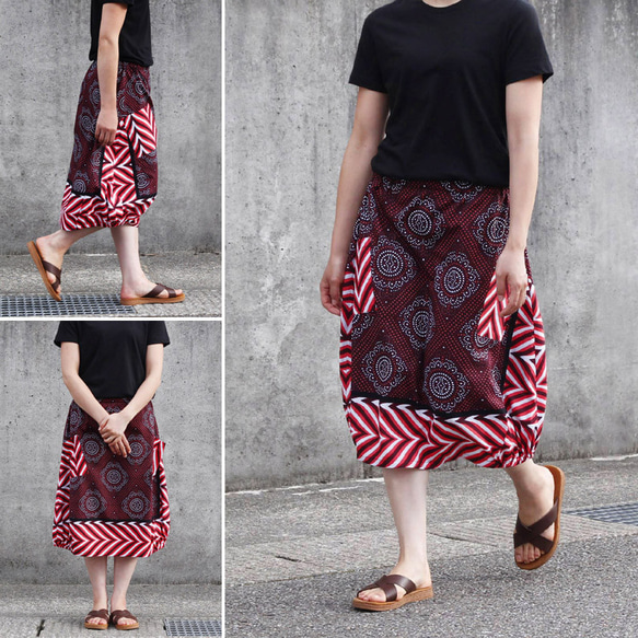 アフリカ布のバルーンスカート（カンガスカート）コクーンスカート 大人かわいい アシンメトリー 7枚目の画像