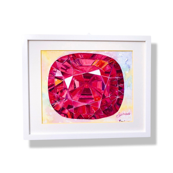 宝石アート ガーネット 水彩画 ＜原画＞淡いカラーに癒されて…宝石を