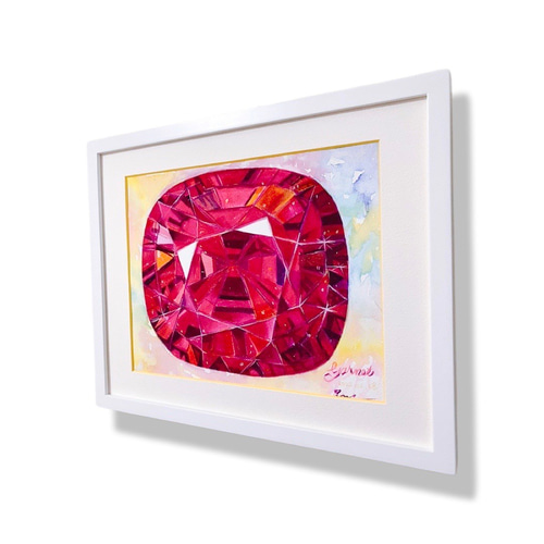 宝石アート ガーネット 水彩画 ＜原画＞淡いカラーに癒されて…宝石を