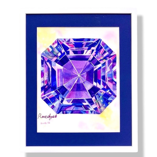 宝石アート アメジスト 水彩画 ＜原画＞淡いカラーに癒されて…宝石を