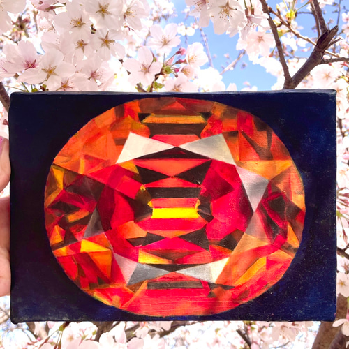 宝石アート オレンジサファイア 油彩画 ＜原画＞ 絵画 宝石絵師ともあ