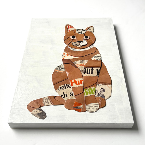 猫　絵画　イラスト　コラージュ コラージュ猫 絵画 イラスト ドローイング 美術品・アンティーク