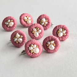 刺繍イヤリング　花　ピンク　パール　かわいい　母の日　プレゼント　桜 6枚目の画像