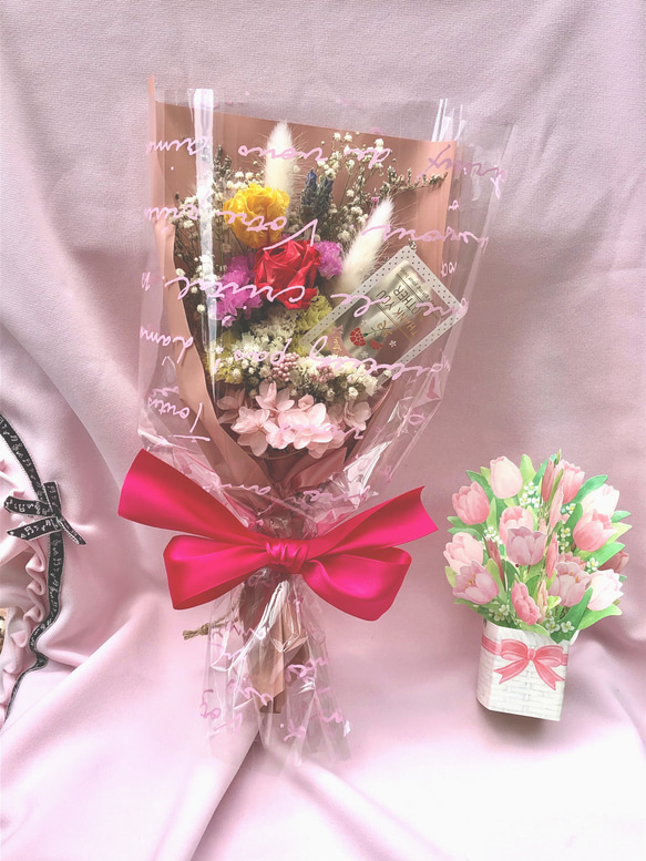 チューリップと薔薇の可愛いmini bouquet♡スワッグブーケ♪♪     「母の日ギフト」 1枚目の画像