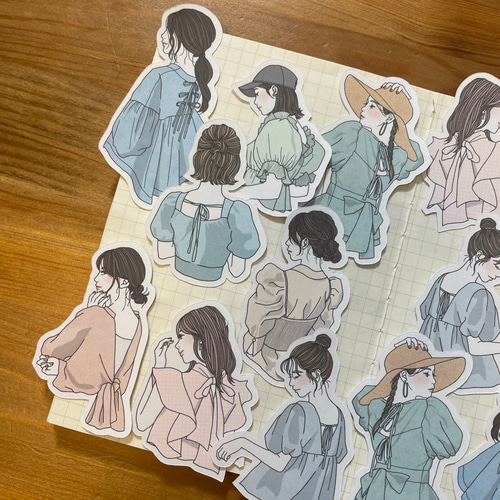 再販】女の子のフレークシール【spring】横向き、後ろ姿 シール