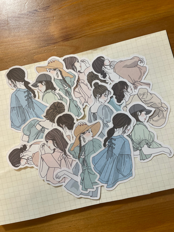 再販】女の子のフレークシール【spring】横向き、後ろ姿 シール