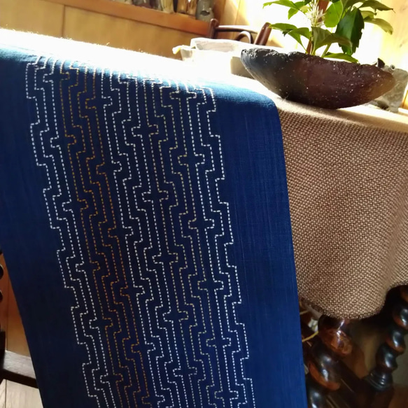刺子靛藍染色桌布（改為平山戶） 第1張的照片