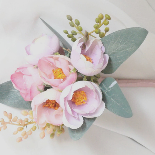 ウエディングブーケ(ローズ&ピオニー)ブートニア込み 世界で1つ貴女