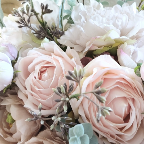 ウェディング　ブーケ　ブートニア ウエディングブーケ(ローズ&ピオニー)ブートニア込み 世界で1つ貴女