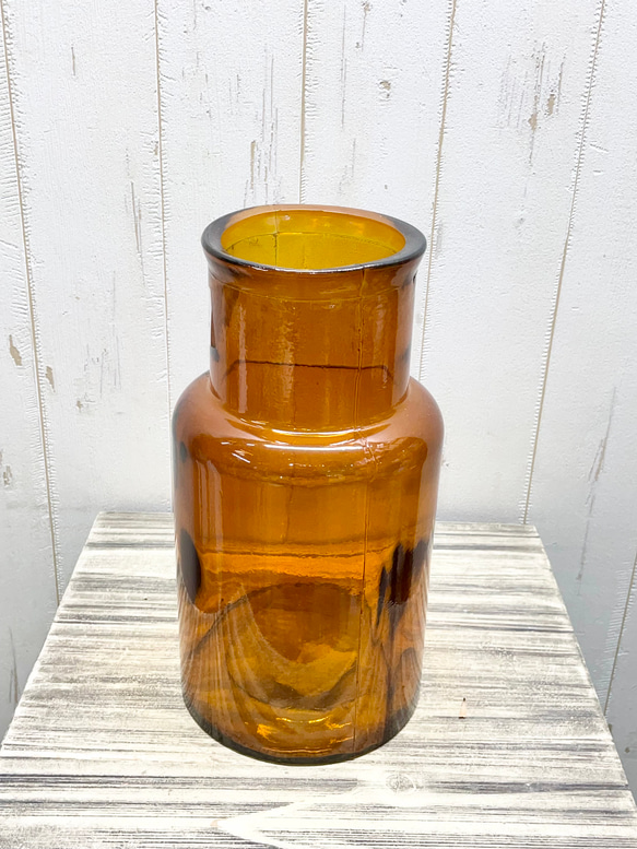 花瓶口が広い♪　ドライフラワー  枝物・ドライ・生花にも♪ 花瓶/アンバー　 1枚目の画像