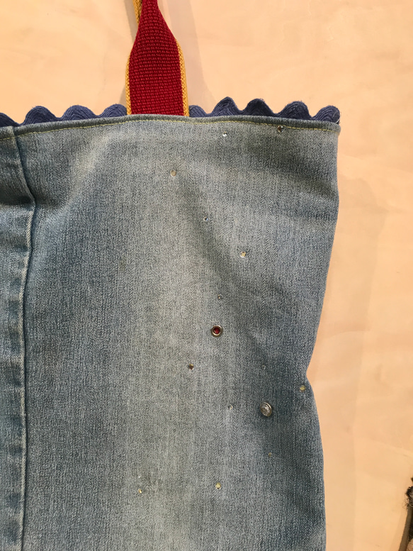 デニムパンツとスカートのコラボトートバッグ 3枚目の画像