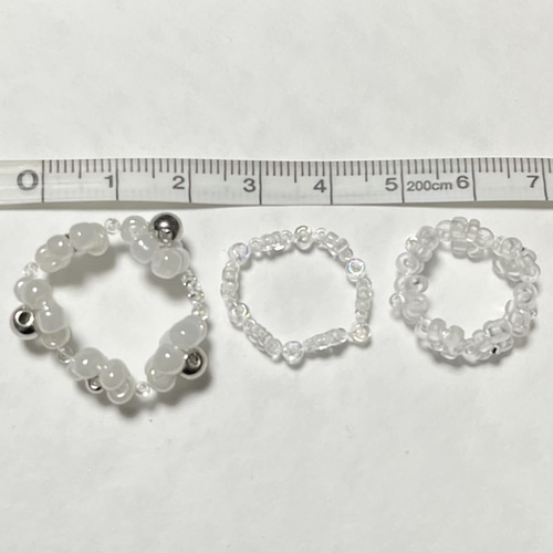 ビーズリング.*3個set⟡ホワイト/シルバー/クリア系 花 韓国 フラワー