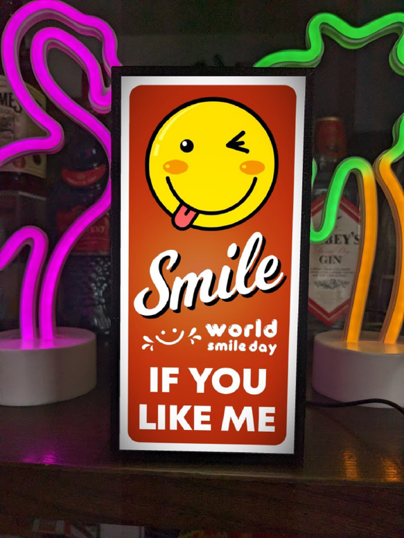 スマイル スマイリーフェイス ニコちゃん 笑顔 ミニチュア サイン ランプ 看板 置物 雑貨 ライトBOX 電飾看板 1枚目の画像