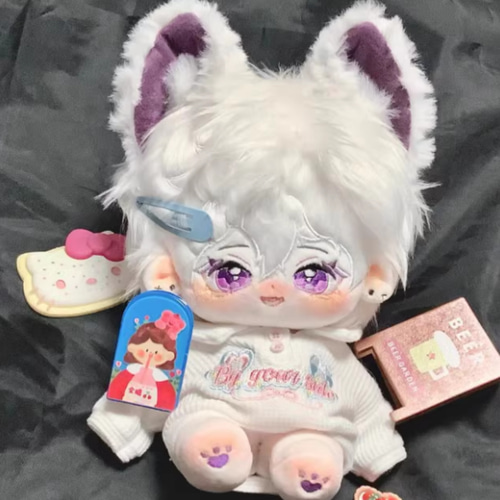 20cmぬいぐるみ/ 紫の耳/ 紫の目/ 手作りぬいぐるみ 20cm/ 換装可能