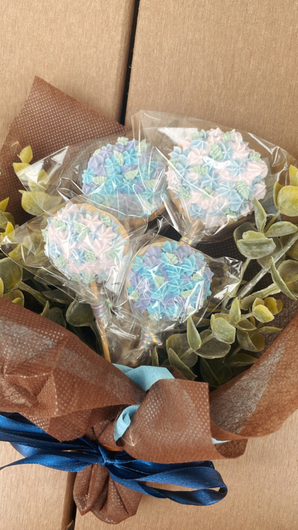 送料無料　紫陽花のアイシングクッキーブーケ 4枚目の画像
