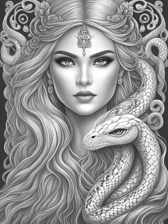 白蛇　ドライ　Tシャツ　蛇　グッズ　巳年　ヘビ　爬虫類　アニマル　イラスト　絵　リアル　女神　美女 2枚目の画像