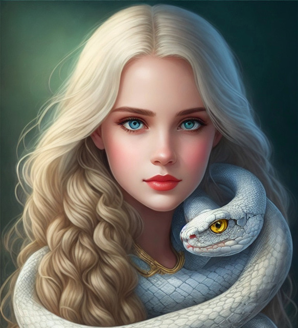 白蛇　ドライ　Tシャツ　２　蛇　グッズ　巳年　ヘビ　爬虫類　アニマル　イラスト　絵　リアル　女神　美女 2枚目の画像