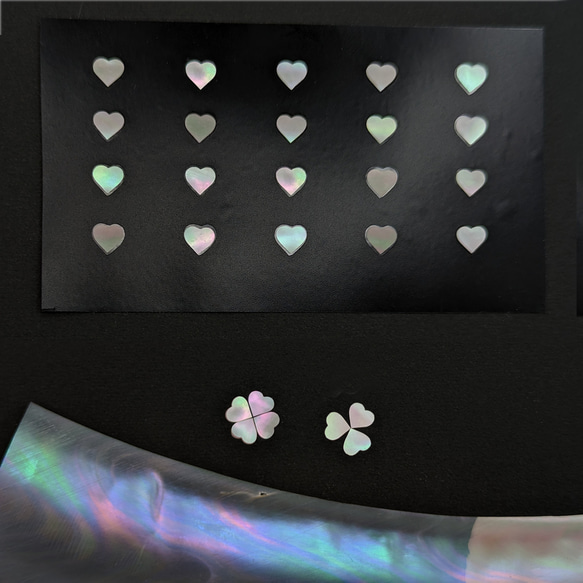 「夜光貝」螺鈿細工用のハート形／カット貝アクセサリーパーツ（5㎜）20枚 3枚目の画像