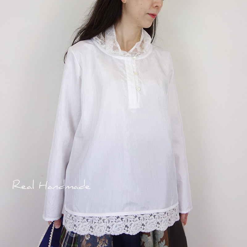 [予約販売] ワッシャーラッセルレース襟クシュブラウス 卒園　卒業式　入学式　ブラックフォーマル　冠婚