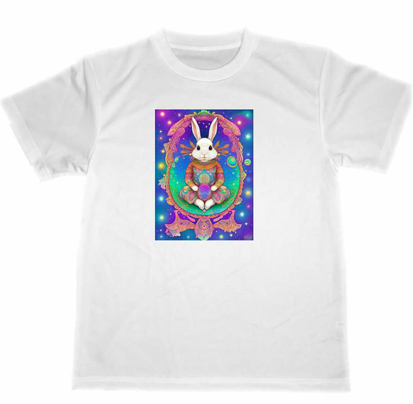 ウサギ　ドライ　Tシャツ　サイケデリック　曼荼羅　アート　アニマル　ペット　兎　グッズ 1枚目の画像