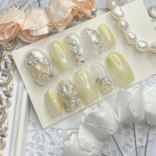 サイズオーダー♡ パステルシェルネイルチップ イエロー size order  