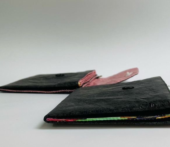 【再販・人気色】薄くて超軽量◎ミニ財布　黒×ピンク　コイン・カードケース　タイベック®︎ 4枚目の画像