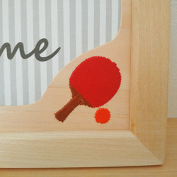 卓球の木刺繍フォトフレーム　ラケットとボール 2枚目の画像