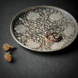 ペルシャの銅皿　飾り皿（ガラムザニー）メッキ仕上げ　Φ15ｃｍ【GHALAM ZANI -028】 10枚目の画像