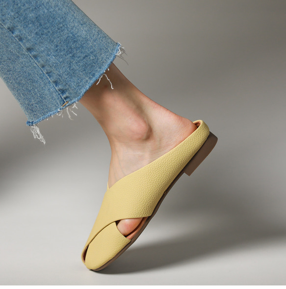 REAJOLL ベージュ、黄色 本革 スリッパ シューズ レディース 婦人靴 革靴 韓国 柔らかい 高級 レザーサンダル 8枚目の画像