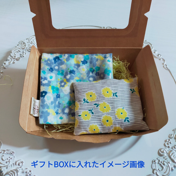 夏季福袋♡無農藥糙米保溫袋/餐巾袋2件套藍色花卉圖案 第6張的照片