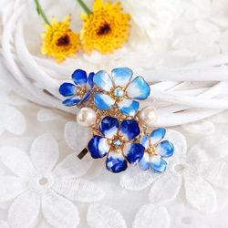ロイヤルブルー Nemophila 青空の花 ＊ ネモフィラ ＊ ポニーフック コットンパール bijoux glass 15枚目の画像