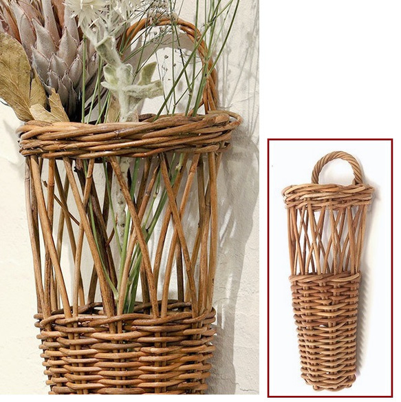 ラタン 壁掛け バスケット Lサイズ かご フラワーバスケット 吊り下げ