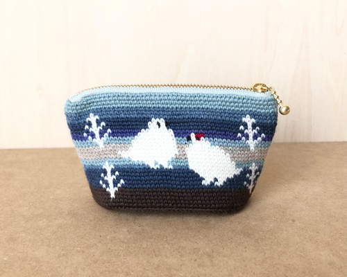 ポーチ【ライチョウ/青/ファスナー12cm】 ＊小物入れ＊ハンドメイド