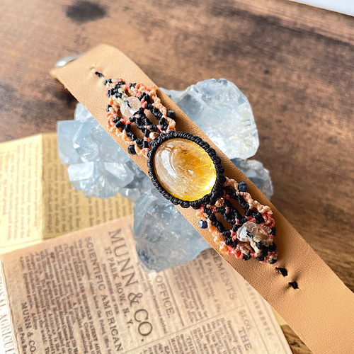 シトリン マクラメブレスレット レザーブレスレット 天然石