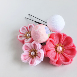 つまみ細工 髪飾り 5本セット うす紅×白×さくら＊七五三/夏祭り/和装/着物/浴衣/ 1枚目の画像