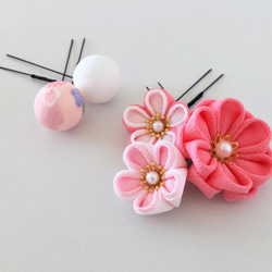 つまみ細工 髪飾り 5本セット うす紅×白×さくら＊七五三/夏祭り/和装/着物/浴衣/ 5枚目の画像